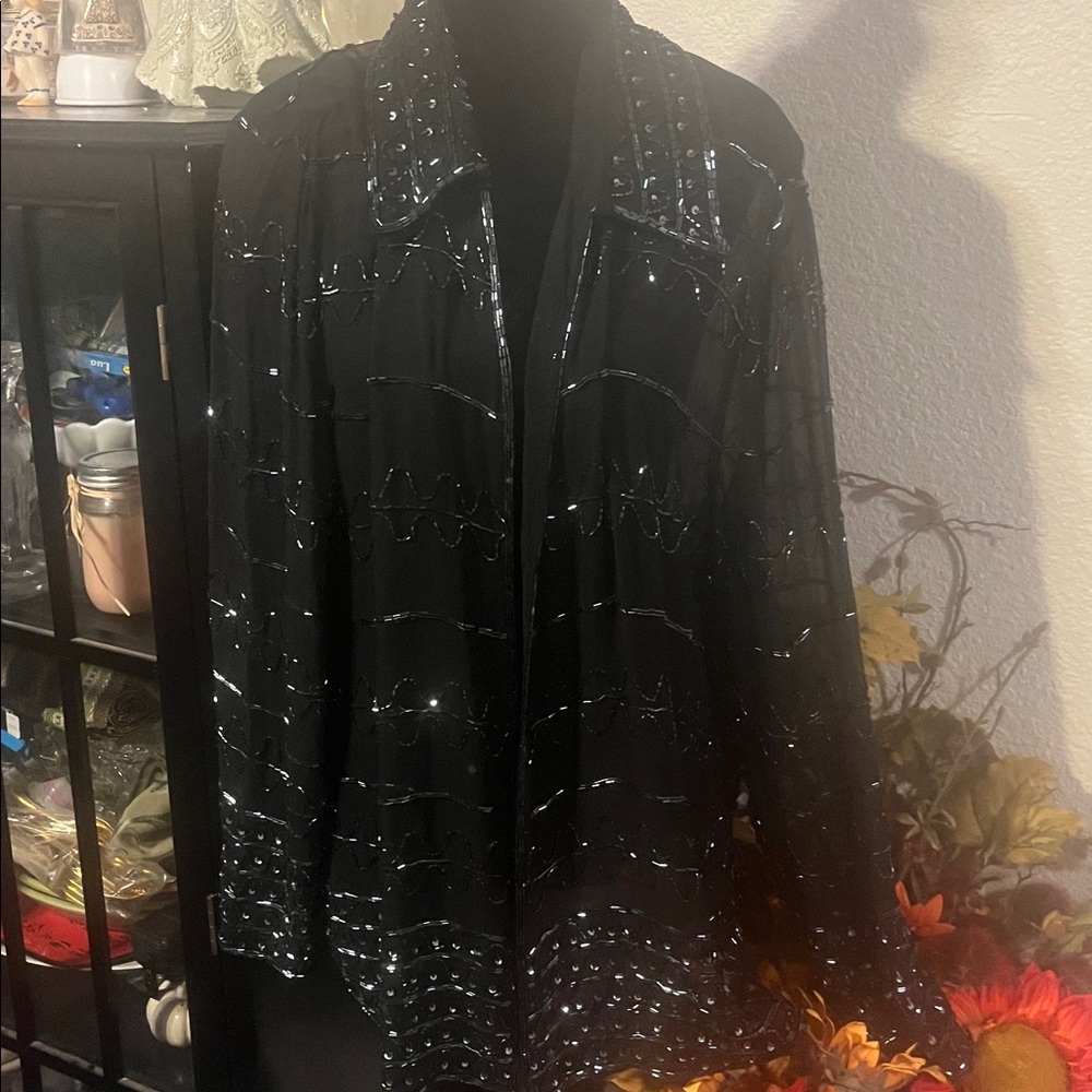Elegant Black Beaded Women's blouse/jacket